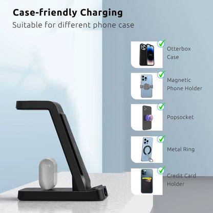 3-in-1 Foldable Wireless Charging Station for iPhone, Apple Watch & AirPods – 15W Fast Charger Dock Stand
